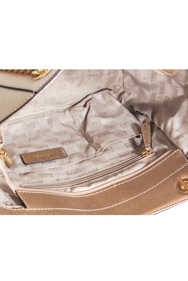 Current Boutique-Michael Kors - Gold Saffiano Leather Chain Strap Shoulder Bag
