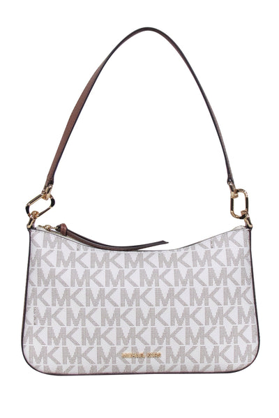 Current Boutique-Michael Kors - White & Tan Monogram Coated Canvas Shoulder Bag