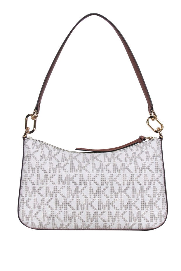 Current Boutique-Michael Kors - White & Tan Monogram Coated Canvas Shoulder Bag