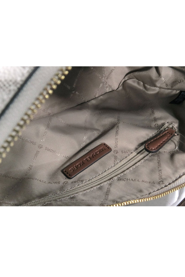 Current Boutique-Michael Kors - White & Tan Monogram Coated Canvas Shoulder Bag
