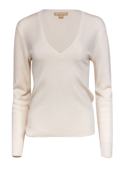 Current Boutique-Michael Kors - Cream Cashmere V-Neck Sweater Sz L