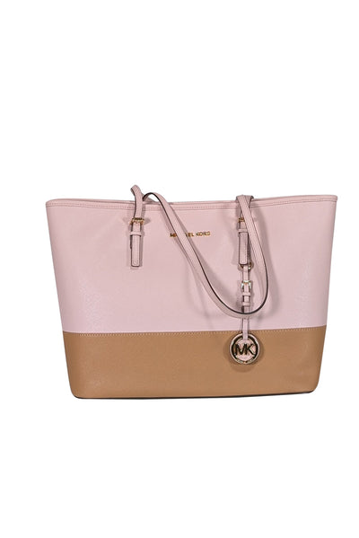 Current Boutique-Michael Kors - Light Pink & Tan Saffiano Leather Tote Bag