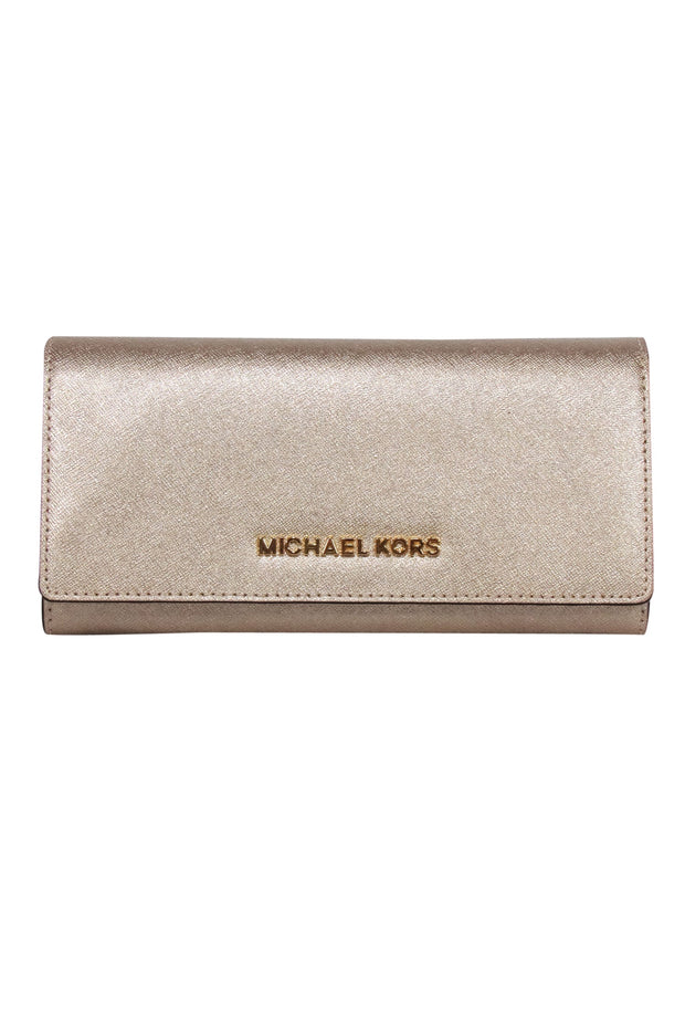 Current Boutique-Michael Kors - Gold Saffiano Leather Long Wallet