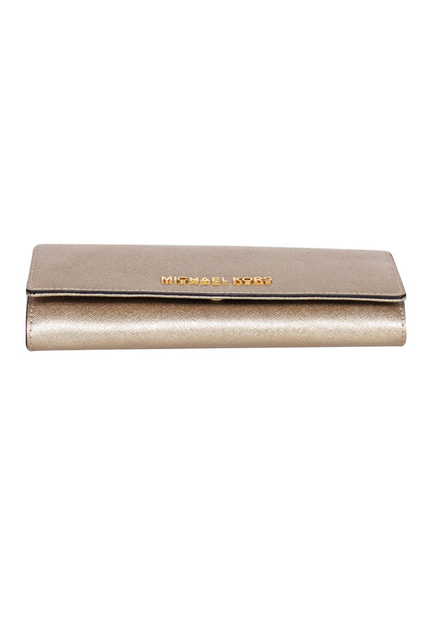 Current Boutique-Michael Kors - Gold Saffiano Leather Long Wallet