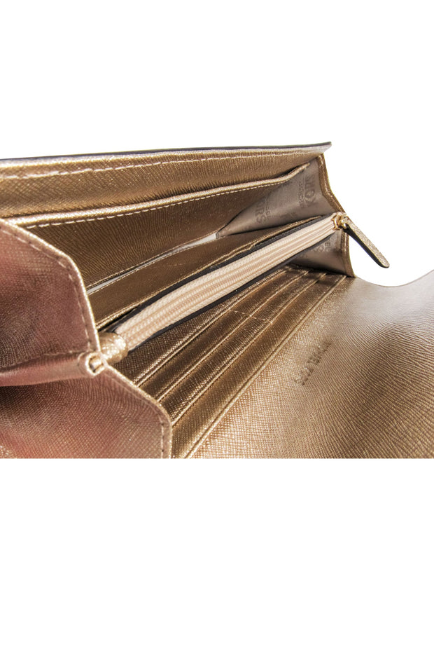 Current Boutique-Michael Kors - Gold Saffiano Leather Long Wallet