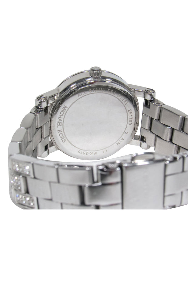 Current Boutique-Michael Kors - Silver Stainless Steel Watch w/ Crystal Stones and Rose Gold Details