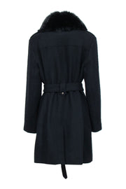 Current Boutique-Michael Michael Kors - Black Wool Blend Coat w/ Fox Fur Collar Sz 16