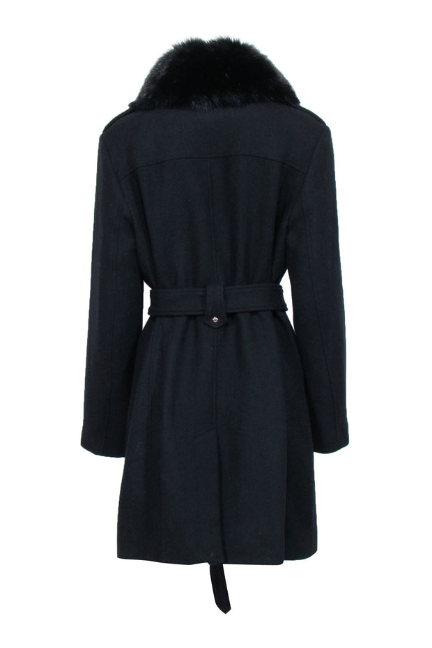 Current Boutique-Michael Michael Kors - Black Wool Blend Coat w/ Fox Fur Collar Sz 16