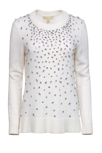 Current Boutique-Michael Michael Kors - Ivory Embellished Wool Blend Sweater Sz M