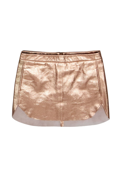 Current Boutique-Michelle Mason - Rose Gold Metallic Textured Leather Mini Skirt Sz 2