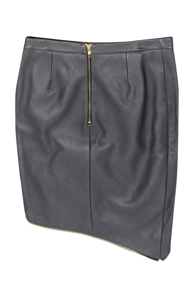 Current Boutique-Michelle Mason - Grey Lambskin Asymmetrical Zipper Skirt Sz 2