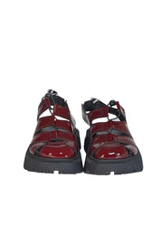 Miista - Burgundy Crinkle Patent Leather Strappy Sandals Sz 6.5 - Current Boutique