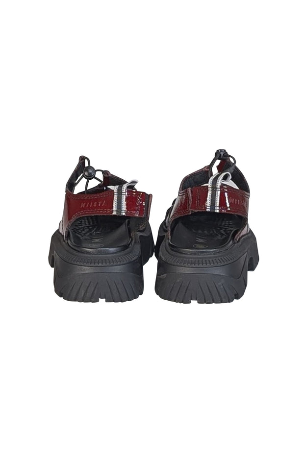 Miista - Burgundy Crinkle Patent Leather Strappy Sandals Sz 6.5 - Current Boutique