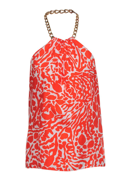 Current Boutique-Milly - Orange & White Pattern Tank w/ Gold Chain Neck Strap Sz 4
