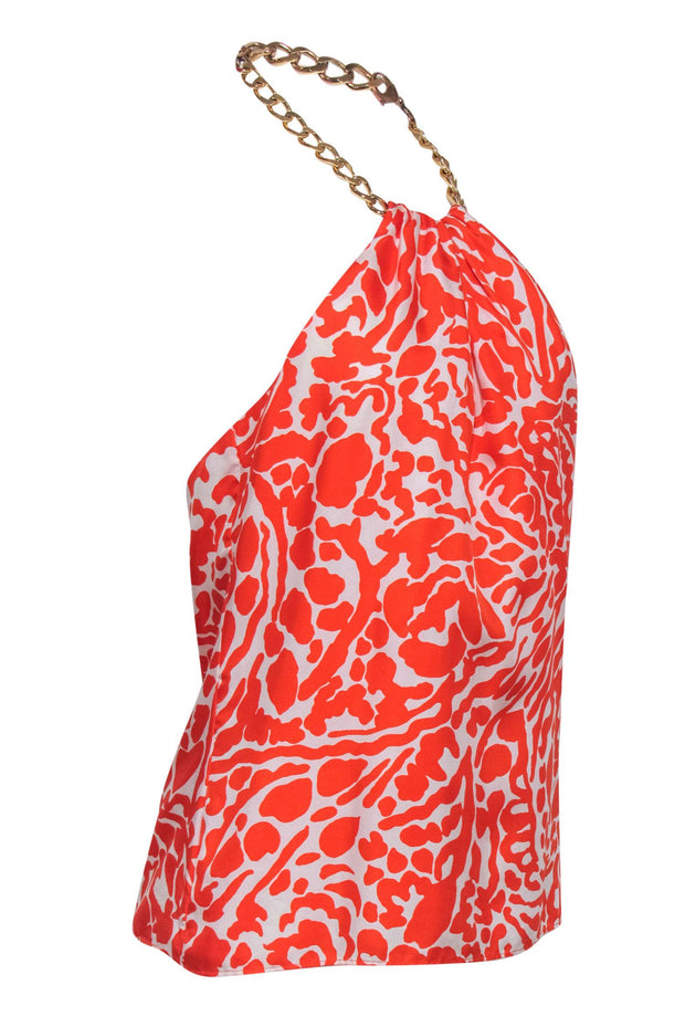 Current Boutique-Milly - Orange & White Pattern Tank w/ Gold Chain Neck Strap Sz 4