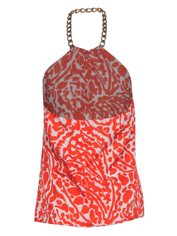Current Boutique-Milly - Orange & White Pattern Tank w/ Gold Chain Neck Strap Sz 4