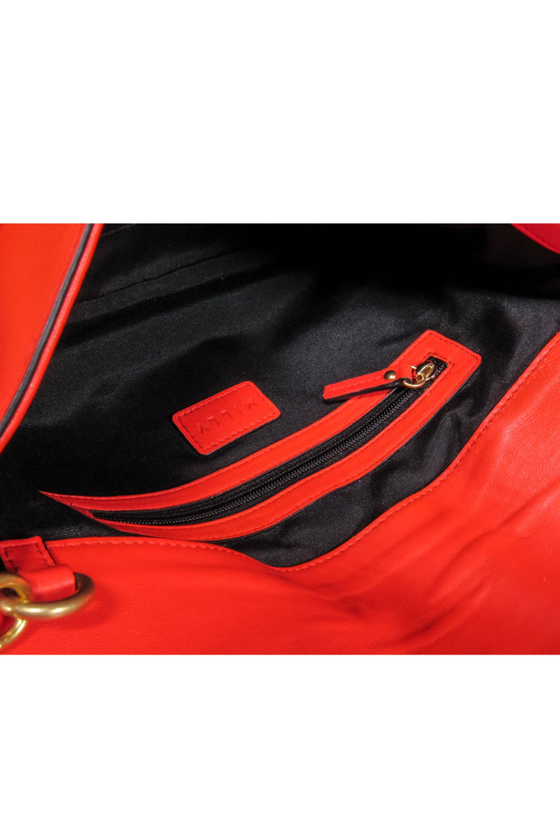 Current Boutique-Milly - Red Leather Clutch on Strap w/ Gold Grommets