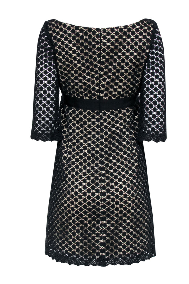 Current Boutique-Milly - Black Crochet Lace w/ Champagne Lining Crop Sleeve Dress Sz 4