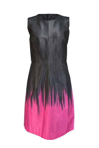 Current Boutique-Milly - Black Satin Sleeveless Dress w/ Pink Hem Sz 4