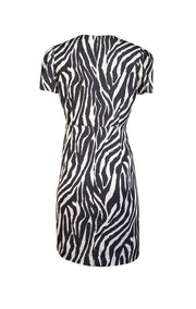 Milly - Black & White Zebra Print Satin Faux Wrap Dress Sz 10 - Current Boutique