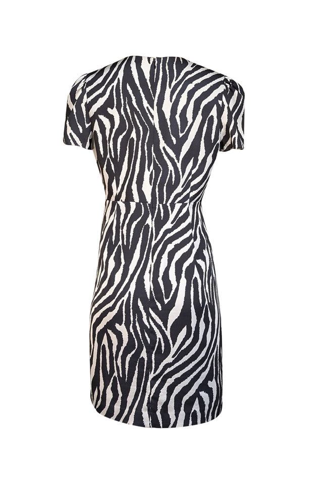 Milly - Black & White Zebra Print Satin Faux Wrap Dress Sz 10 - Current Boutique