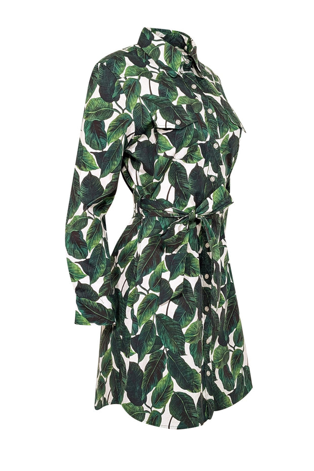Current Boutique-Milly - Green & White Leaf Print Cotton Shirtdress Sz 12