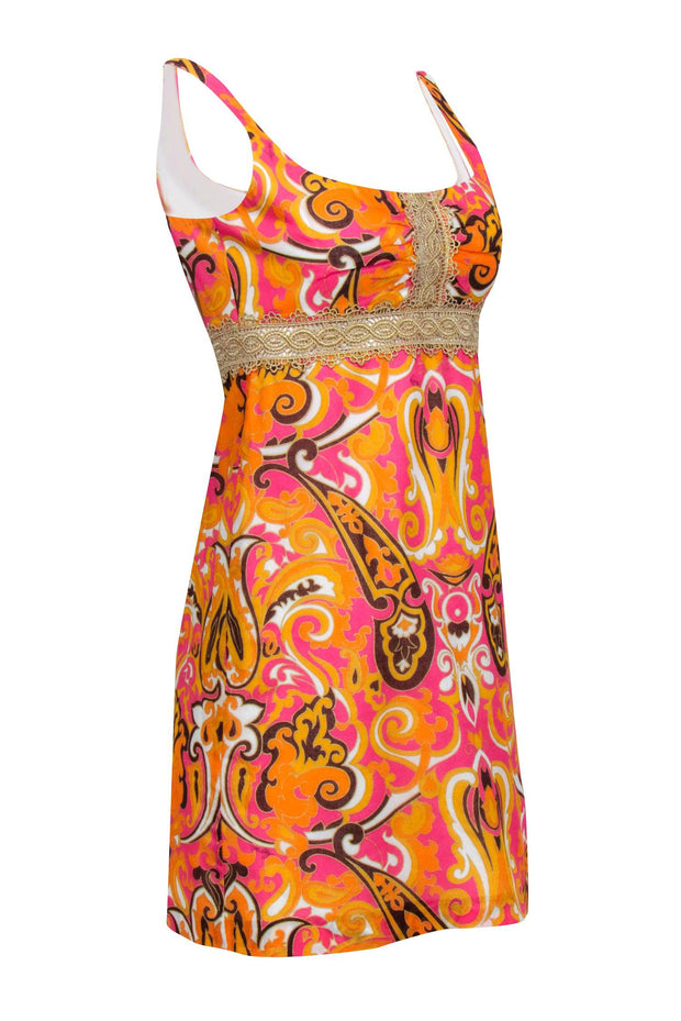 Current Boutique-Milly - Orange, Pink,Yellow, & Gold Paisley Print Dress Sz 4