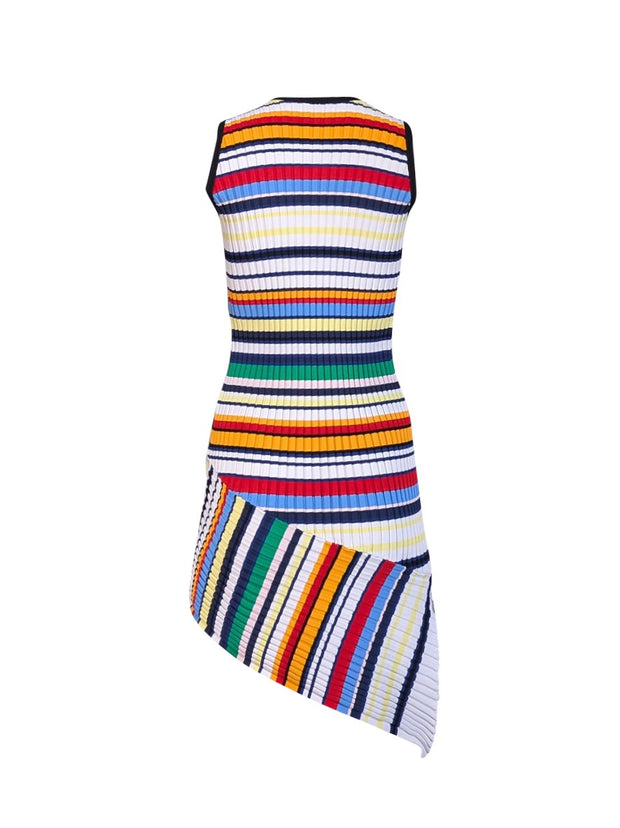 Milly - White, Black, & Multicolor Striped Ribbed Sleeveless Dress Sz S - Current Boutique