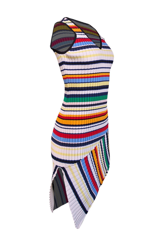 Milly - White, Black, & Multicolor Striped Ribbed Sleeveless Dress Sz S - Current Boutique
