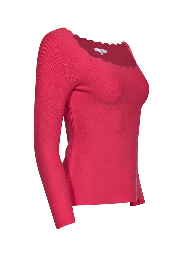 Current Boutique-Milly - Hot Pink Scalloped Square Neck Top Sz M