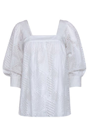 Current Boutique-Milly - White Eyelet Cotton Blouse Sz 4