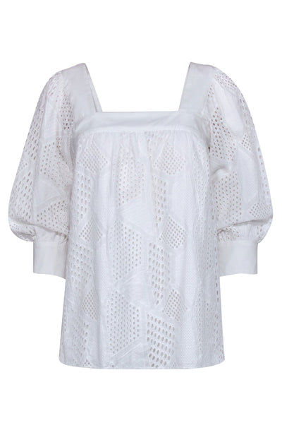 Current Boutique-Milly - White Eyelet Cotton Blouse Sz 4