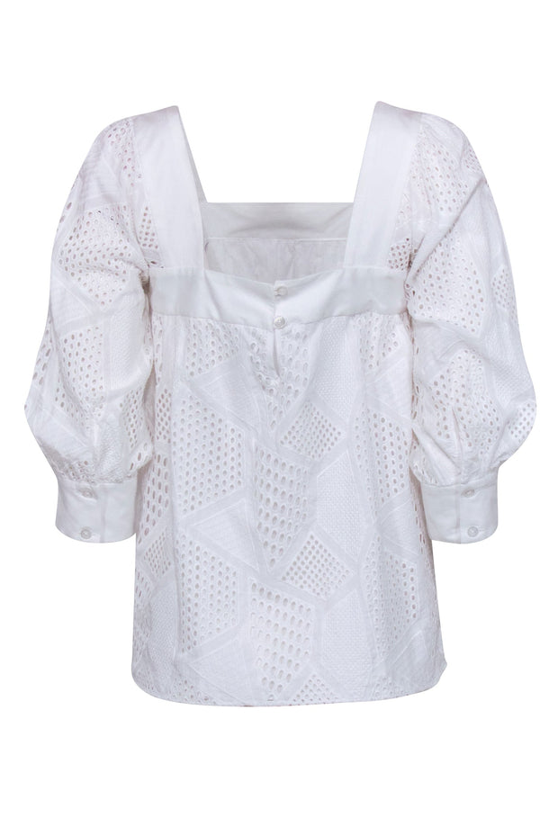 Current Boutique-Milly - White Eyelet Cotton Blouse Sz 4
