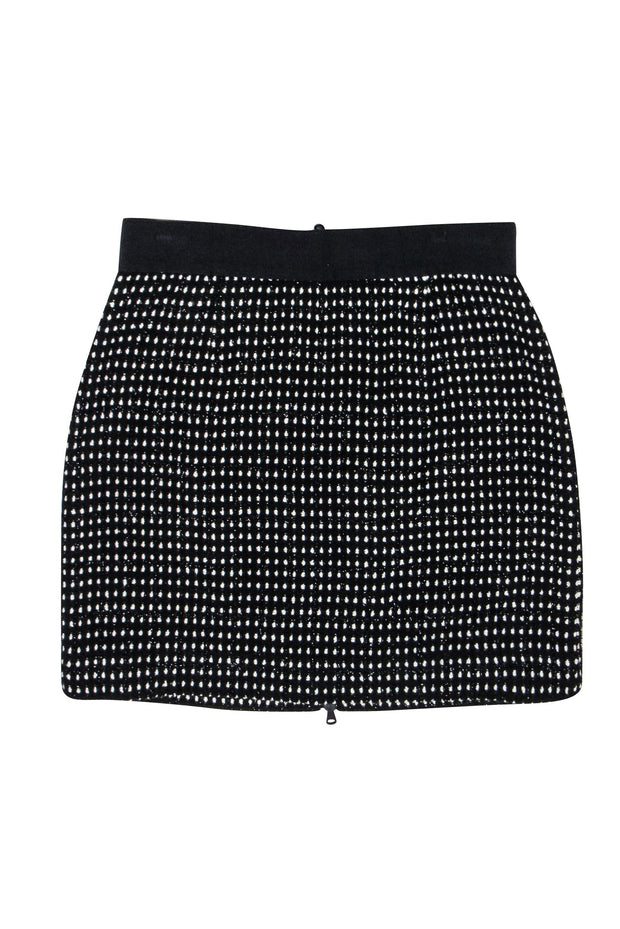 Current Boutique-Milly - Black & White Dotted Skirt w/ Metallic Black Grid Detail Sz 10