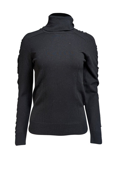 Current Boutique-Milly - Black Ruffle Detail Turtle Neck Sweater Sz M