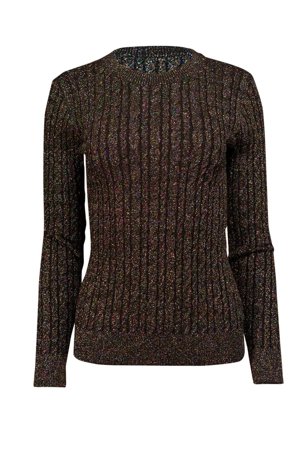 Current Boutique-Milly - Black w/ Multicolor Metallic Threading Cable Knit Sweater Sz S
