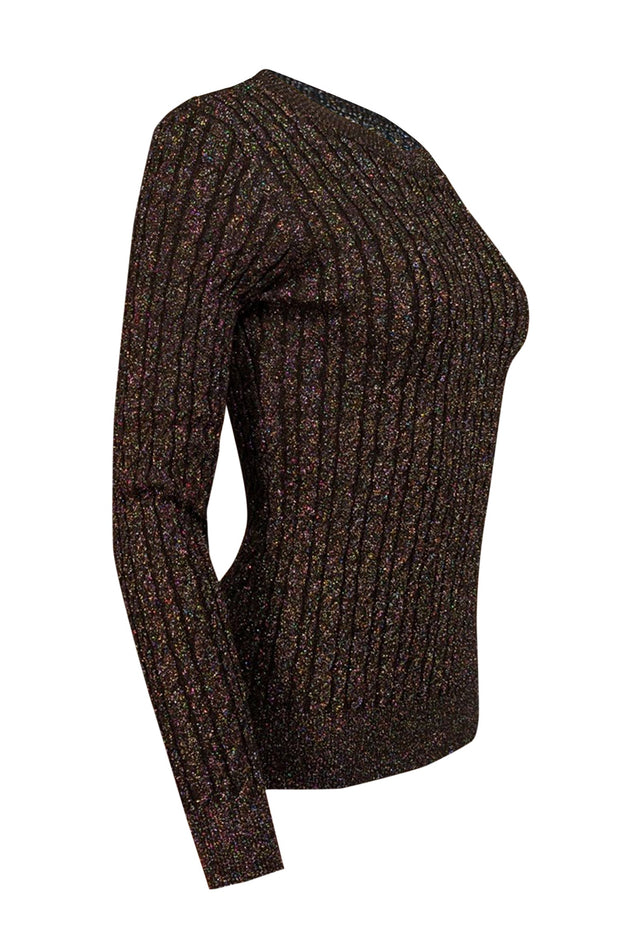 Current Boutique-Milly - Black w/ Multicolor Metallic Threading Cable Knit Sweater Sz S