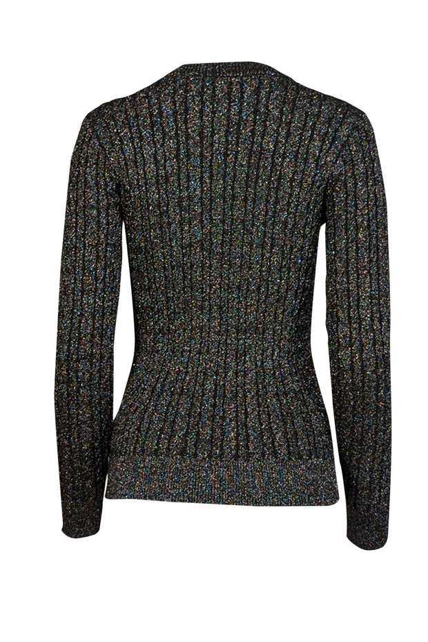 Current Boutique-Milly - Black w/ Multicolor Metallic Threading Cable Knit Sweater Sz S
