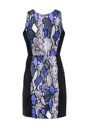 Current Boutique-Milly - Black, Purple, & Grey Snake Skin Print Sleeveless Sheath Dress Sz 6