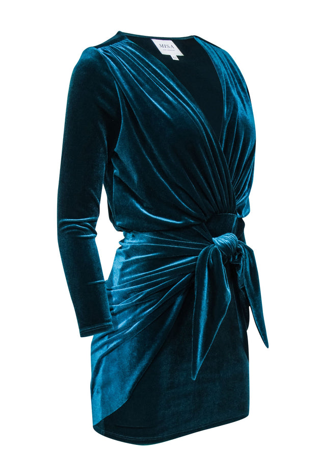 Current Boutique-MISA Los Angeles - Teal Green Velvet "Ophelie" Sheath Dress Sz XS