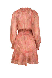 Current Boutique-MISA Los Angeles - Pink, Cream, & Light Brown Paisley Print Tiered Dress Sz S