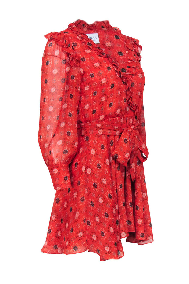 Current Boutique-MISA Los Angeles - Burnt Orange w/ Peach & Black Floral Print Mini Dress Sz XS