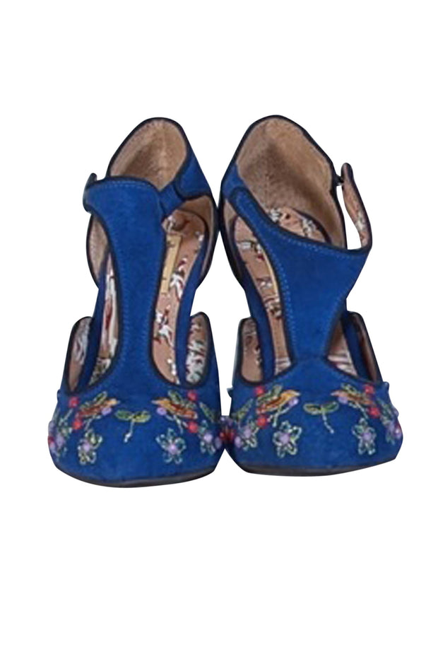 Current Boutique-Miss L-Fire - Blue Embroidery Embellished "Orient" Strappy Pumps Sz 7