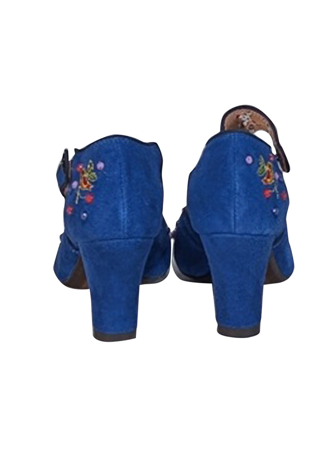 Current Boutique-Miss L-Fire - Blue Embroidery Embellished "Orient" Strappy Pumps Sz 7