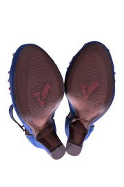 Current Boutique-Miss L-Fire - Blue Embroidery Embellished "Orient" Strappy Pumps Sz 7