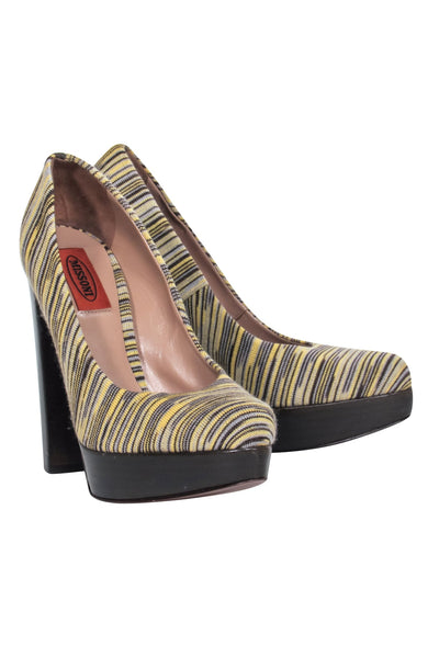 Current Boutique-Missoni - 90s Multi-Color Canvas Stripes Platform Pumps Sz 8