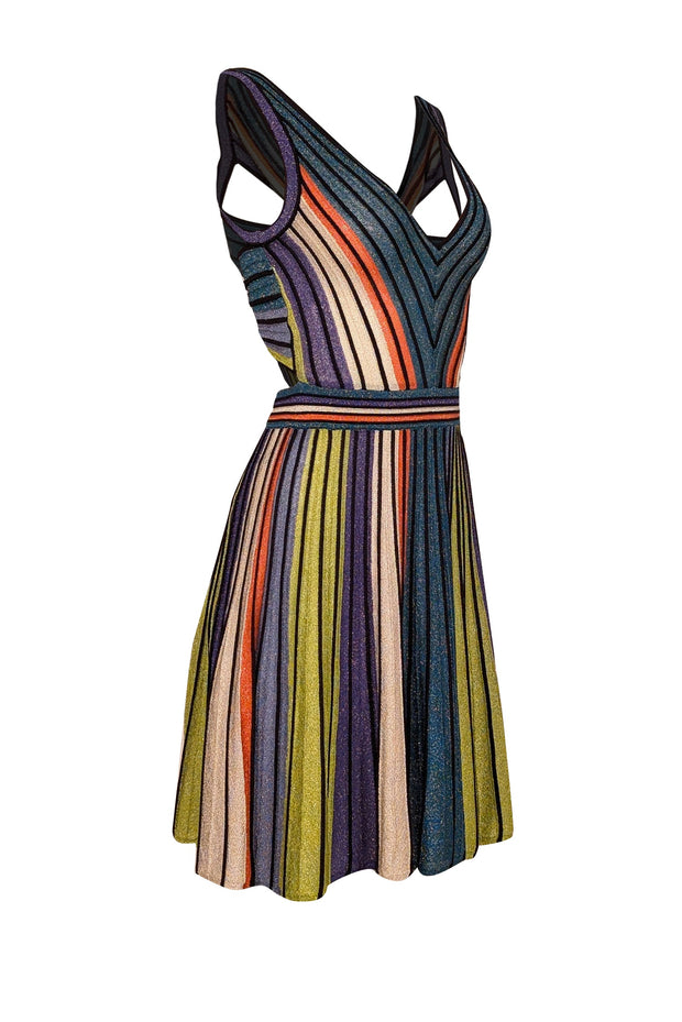 Current Boutique-Missoni - Blue, Green, Orange, Black, & White Metallic Knit Dress Sz 2