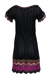 Current Boutique-Missoni - Black Short Sleeve Knit Dress w/ Purple Wave Pattern Sz 2