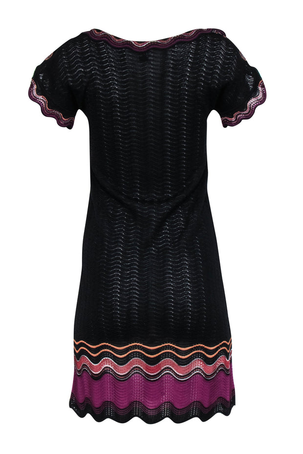 Current Boutique-Missoni - Black Short Sleeve Knit Dress w/ Purple Wave Pattern Sz 2