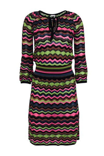 Current Boutique-Missoni - Black Knit Midi Dress W/ Multi-Color Wave Pattern Sz 4